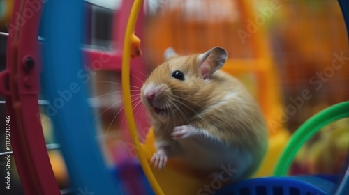 Adorable Hamster in a Colorful Wheel photo