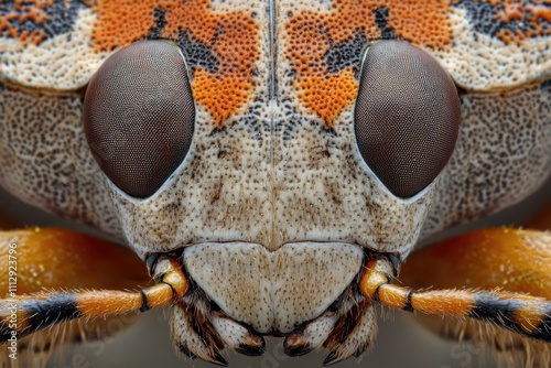 Close-Up of Brown Marmorated Stink Bug: Detailed Dorsal View of a Unique Hexapod Insect photo