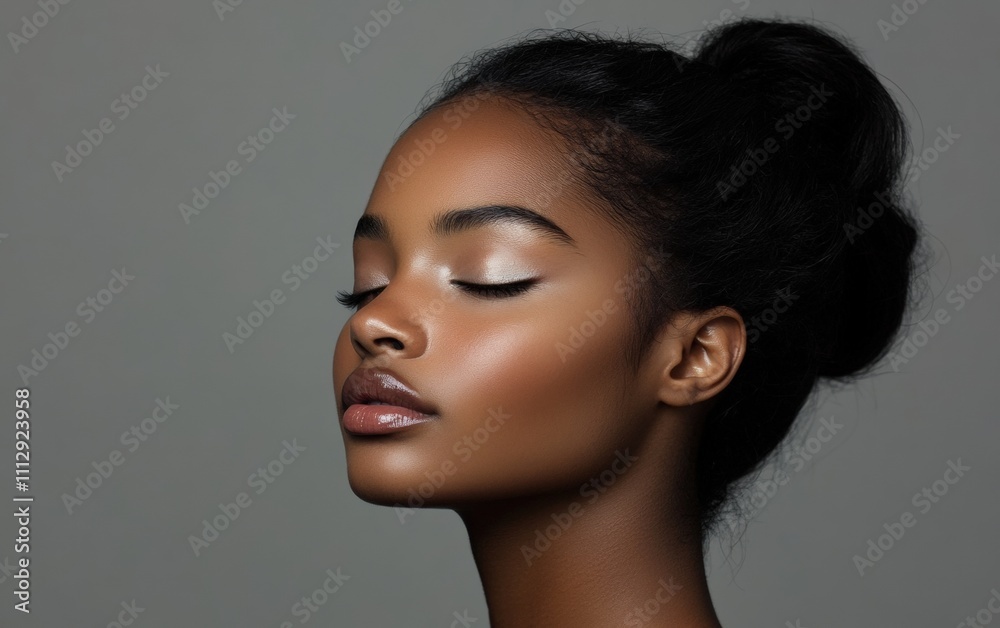 A studio portrait of a young woman with flawless skin, dramatic lighting emphasizing her high cheekbones and sharp jawline, expertly retouched using A studio portrait of a young woman with flawless skin, dramatic lighting emphasizing her high cheekbones and sharp jawline, expertly retouched using