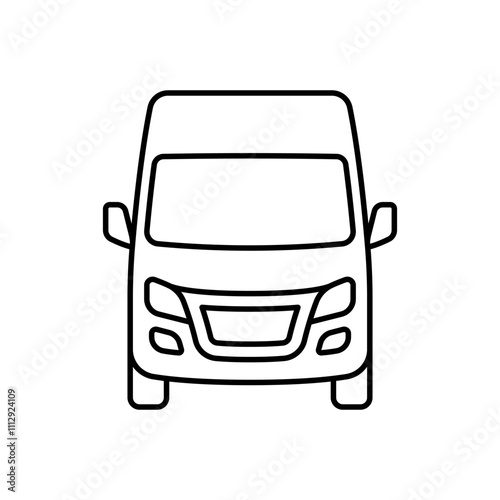 Van icon. Delivery truck. Black outline linear silhouette. Editable strokes. Front view. Vector simple flat graphic illustration. Isolated object on white background. Isolate.