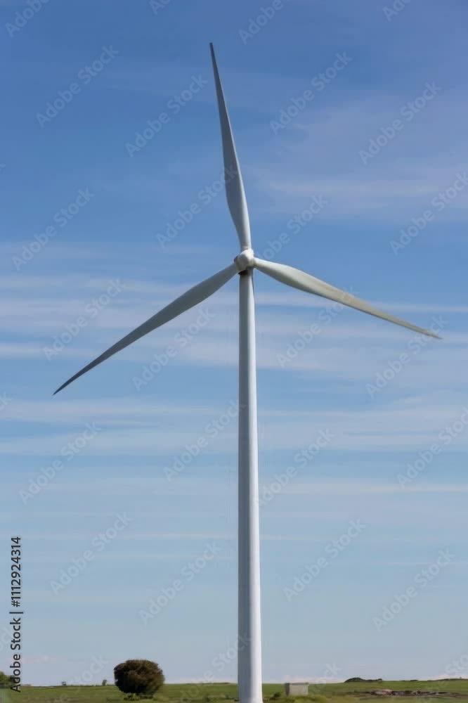 Animation Single Wind Turbine Against a Clear Blue Sky