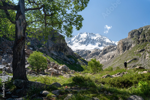 Anonymous person in the mountains photo