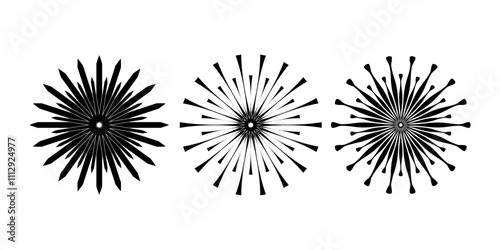 Set of black shapes in star form. Trendy design element for logo, tattoo, sign, symbol, web pages, social media, prints, posters, template, monochrome pattern and abstract background