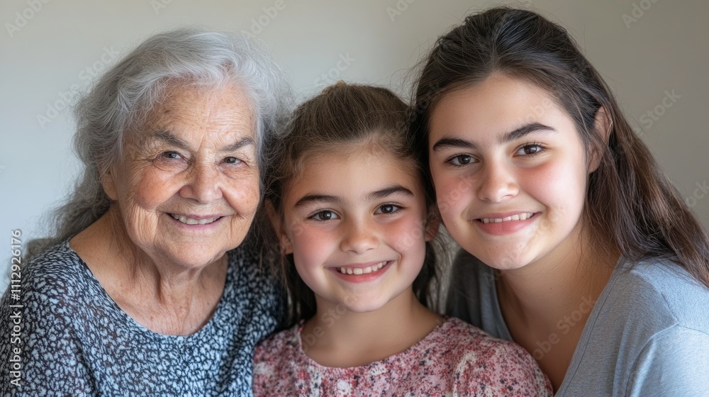 Three Generations Smiling Together: A Heartwarming Family Portrait of Grandma, Mother, and Young Granddaughter Capturing Love and Connection