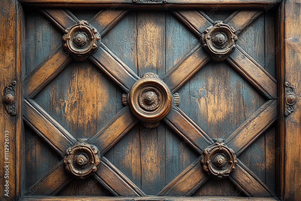 Fototapeta premium Ornate Wooden Door Panel With Intricate Carvings