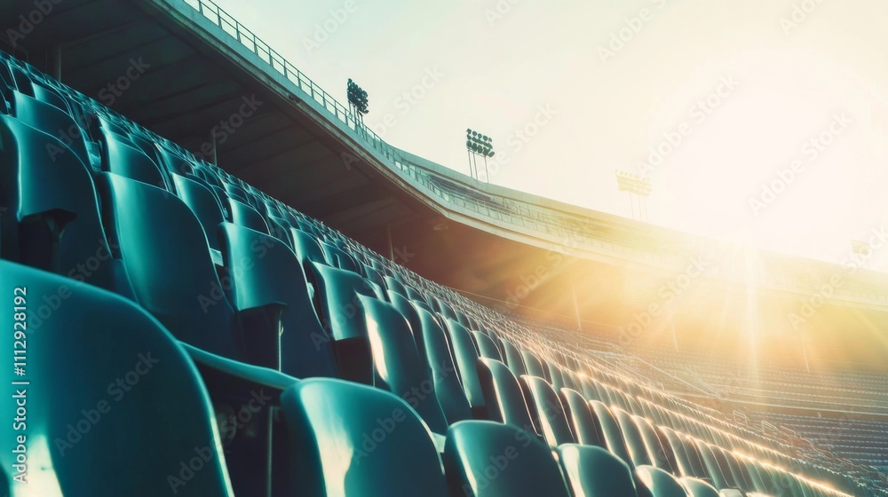Fototapeta premium Empty stadium seats, a silent testament to the absence of fans, symbolizing the void left by the lack of human connection and shared experiences in the face of challenges.