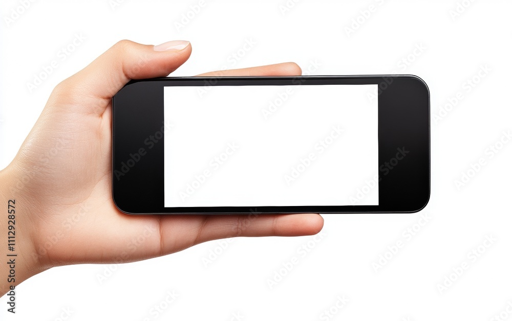 Hand Holding a Smartphone Hand holding a sleek modern smartphone with a blank screen, perfect for mockups, on a white background. Hand Holding a Smartphone Hand holding a sleek modern smartphone with a blank screen, perfect for mockups, on a white background.