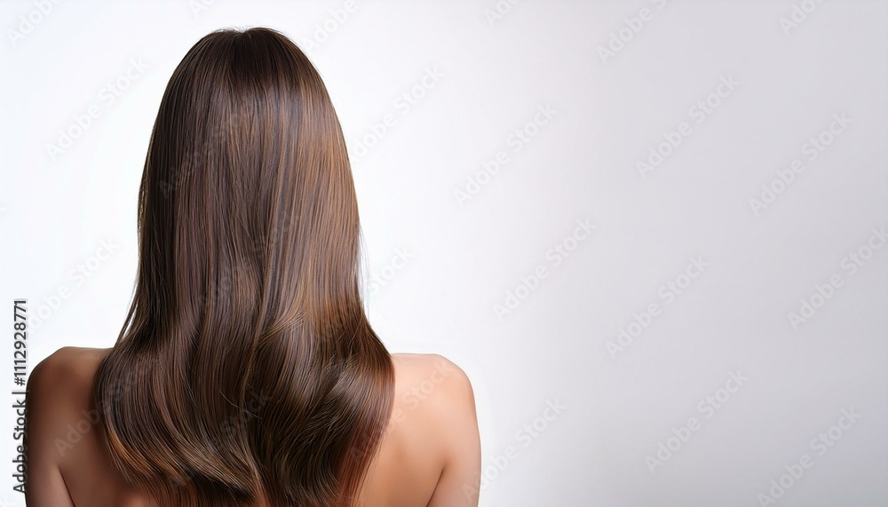 Silky Smooth: A woman's long, flowing, brunette hair cascades down her back, showcasing healthy, luscious locks. Silky Smooth: A woman's long, flowing, brunette hair cascades down her back, showcasing healthy, luscious locks.