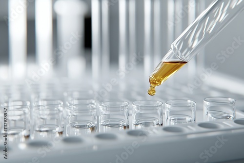 Dripping reagent into test tube in laboratory