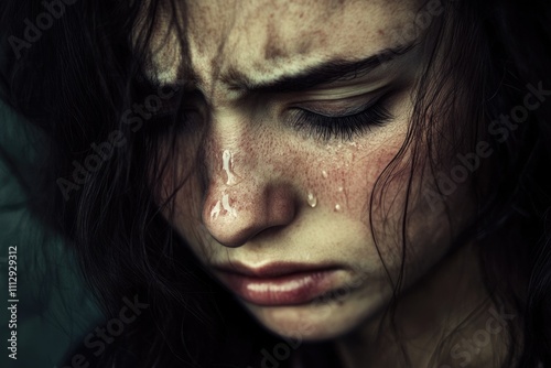 Emotionally Expressive Woman in Tears: Capturing the Depths of Sadness and Grief