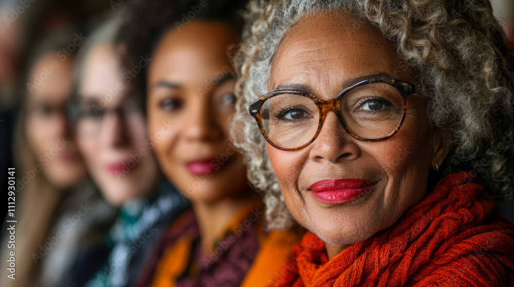 A curly-haired woman in glasses beams at a cultural gathering, highlighting joy and connection among friends in a cozy setting A curly-haired woman in glasses beams at a cultural gathering, highlighting joy and connection among friends in a cozy setting