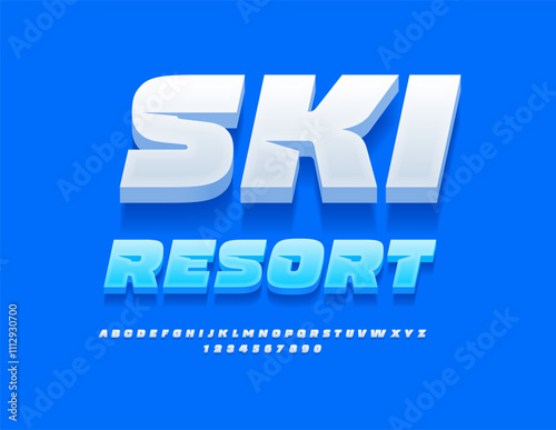 Vector sportive logo Ice Skating. 3D modern Font. White creative Alphabet Letters and Numbers set