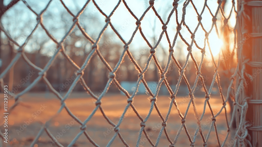 Fototapeta premium Golden Hour Through Chain Link Fence at Park Setting
