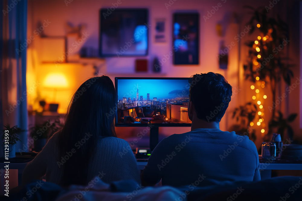 Couple shares laughter and connection during virtual date night at home Couple shares laughter and connection during virtual date night at home