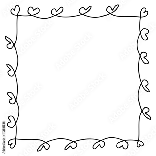Simple doodle Valentine rectangular square empty frame. Isolated vector illustration for decor and design.