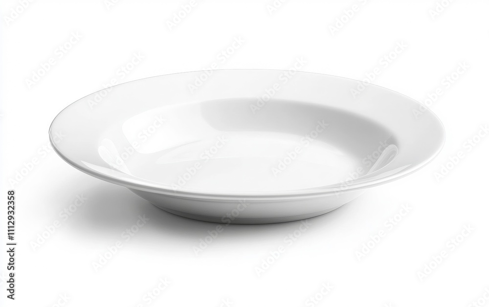 Single White Plate A minimalist, perfectly round ceramic plate with a glossy finish and a thin rim, centered on a white background.