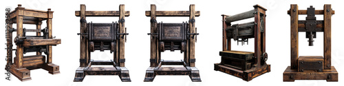 Gutenberg press isolated on transparent background, Set of