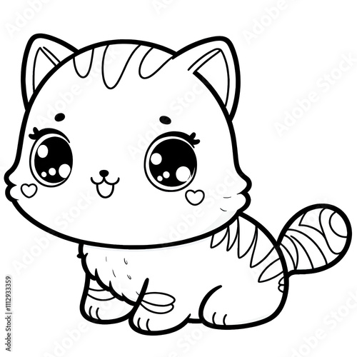 coloring page of a cute cat , coloring book page, clean line art, white background