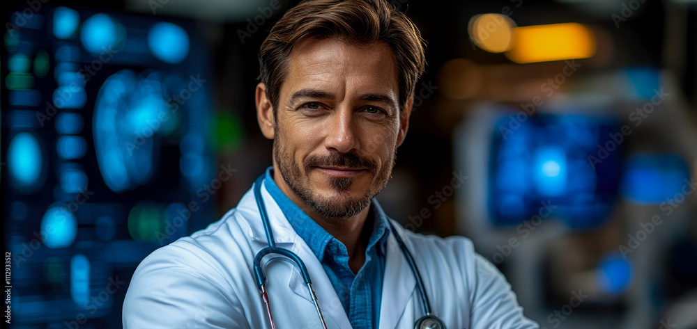 A healthcare professional stands confidently in a medical facility, reviewing digital patient charts and preparing for a consultation A healthcare professional stands confidently in a medical facility, reviewing digital patient charts and preparing for a consultation