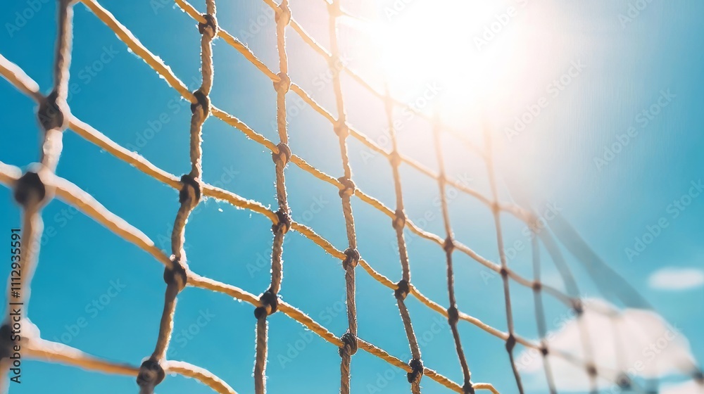 Sunny Day Volleyball Net Close Up View Bright Sky Outdoors Sunny Day Volleyball Net Close Up View Bright Sky Outdoors