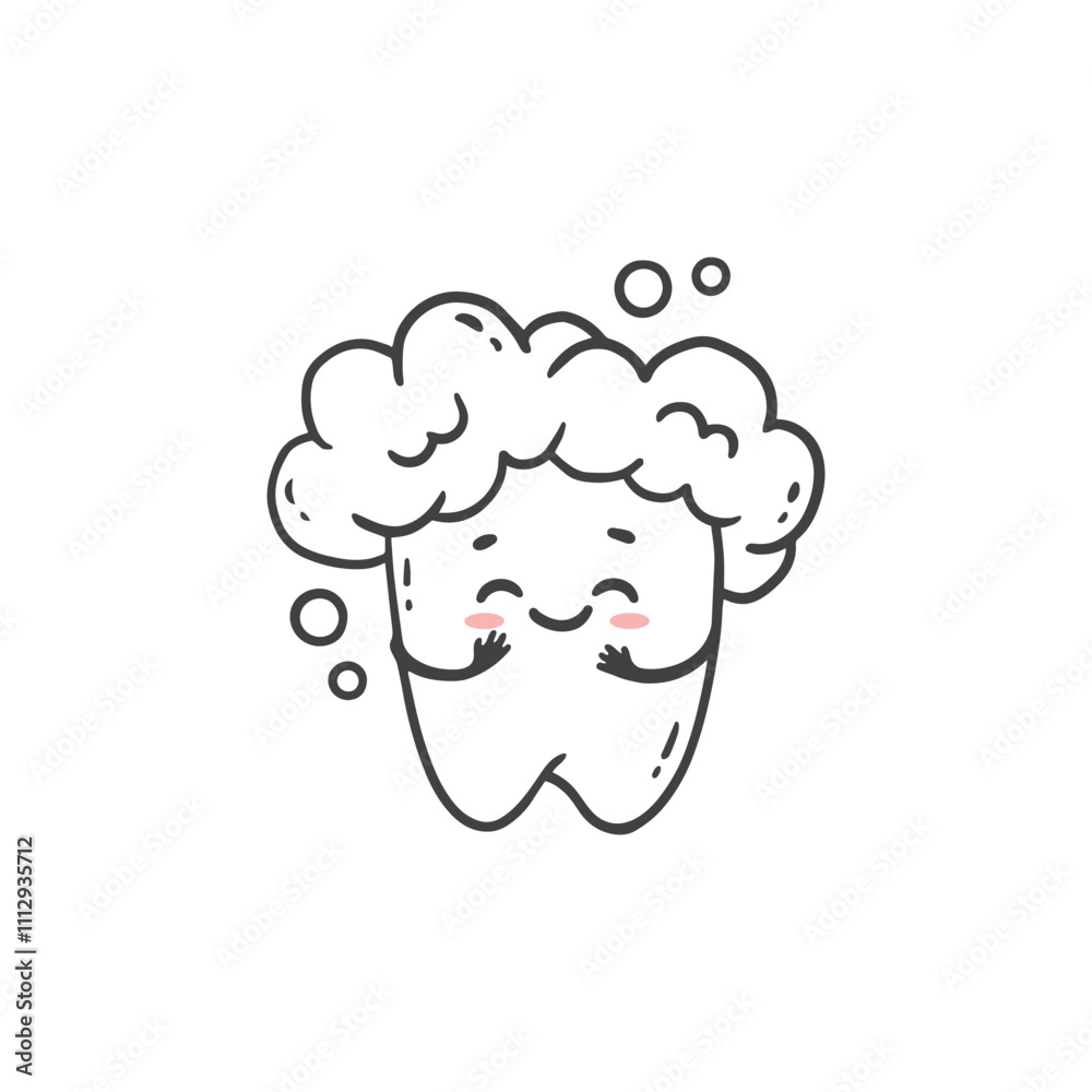 Cute cartoon tooth on a white background.Tooth in a foam cloud. Vector illustration Cute cartoon tooth on a white background.Tooth in a foam cloud. Vector illustration