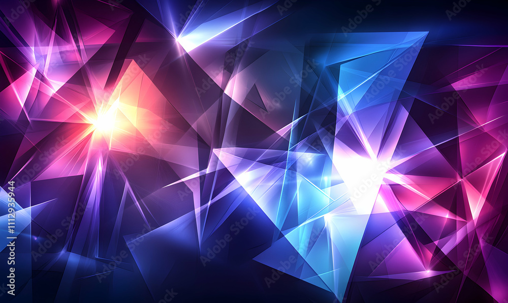 Abstract vibrant digital art featuring glowing geometric shapes, dynamic polygonal forms in shades of pink, purple, and blue, creating a futuristic, energetic background. Abstract vibrant digital art featuring glowing geometric shapes, dynamic polygonal forms in shades of pink, purple, and blue, creating a futuristic, energetic background.