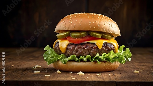 hamburger on a wooden background