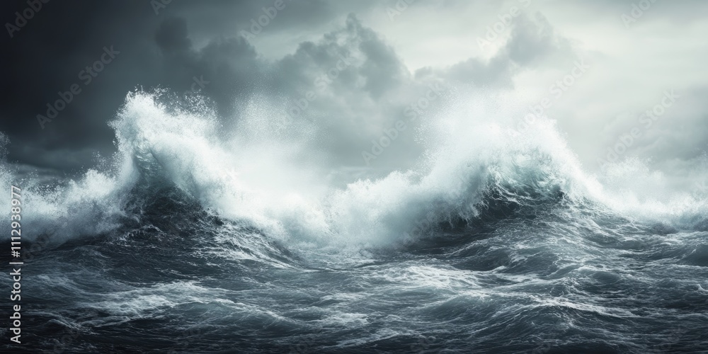 Dramatic and Powerful Ocean Waves Crashing Under Dark Stormy Skies Creating a Majestic and Wild Seascape Scene of Natural Beauty and Fury Dramatic and Powerful Ocean Waves Crashing Under Dark Stormy Skies Creating a Majestic and Wild Seascape Scene of Natural Beauty and Fury