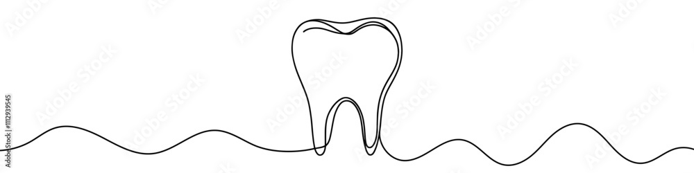 Continuous line drawing representing a tooth for dental care concept. Vector illustration. Continuous line drawing representing a tooth for dental care concept. Vector illustration.