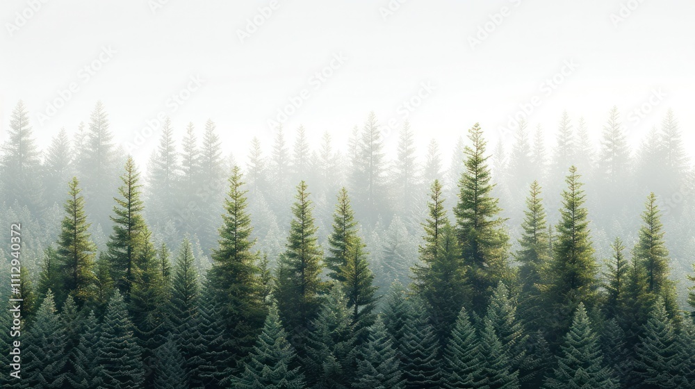 Mystical misty pine forest landscape with towering evergreen trees shrouded in ethereal fog creating a serene and tranquil natural scene Mystical misty pine forest landscape with towering evergreen trees shrouded in ethereal fog creating a serene and tranquil natural scene