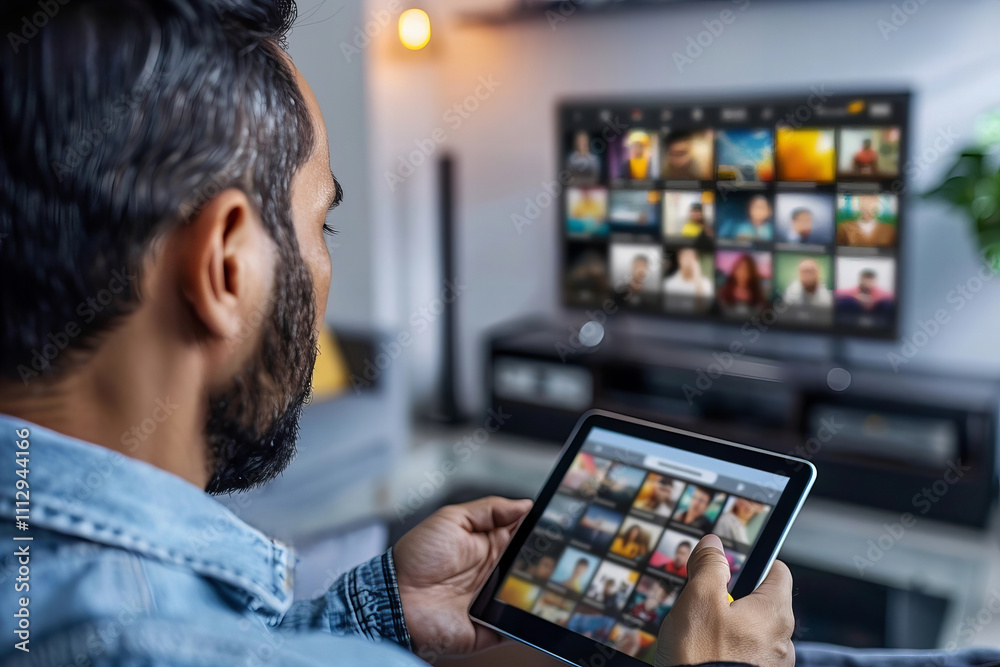 Naklejka premium Watching Streaming Videos From Tablet to TV Device