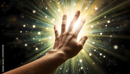 Person's Hand Into Magical Healing Energy Field isolated with white highlights, png