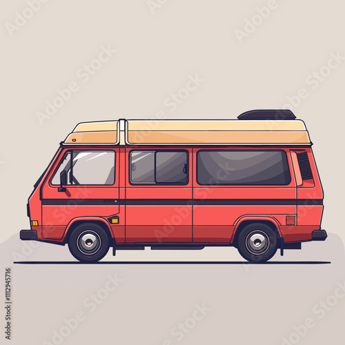 Vintage retro minivan, vector illustration in flat cartoon style