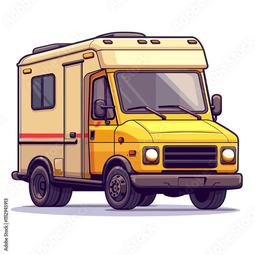 Yellow school bus on white background. Vector illustration in cartoon style