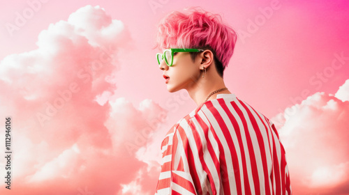 Stylish Portrait with Pink Clouds photo