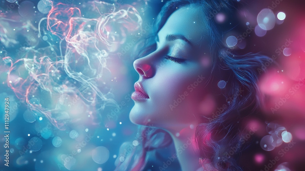 Dreamlike portrait of a woman with glowing bokeh effects Dreamlike portrait of a woman with glowing bokeh effects