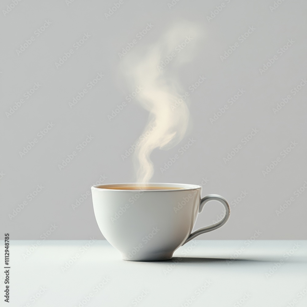 Steaming Herbal Tea in a White Cup on Plain Background Steaming Herbal Tea in a White Cup on Plain Background