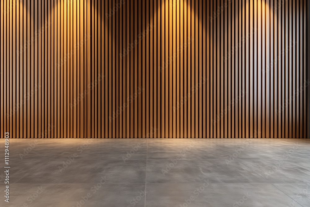Modern Empty Room with Wooden Wall and Concrete Floor Modern Empty Room with Wooden Wall and Concrete Floor