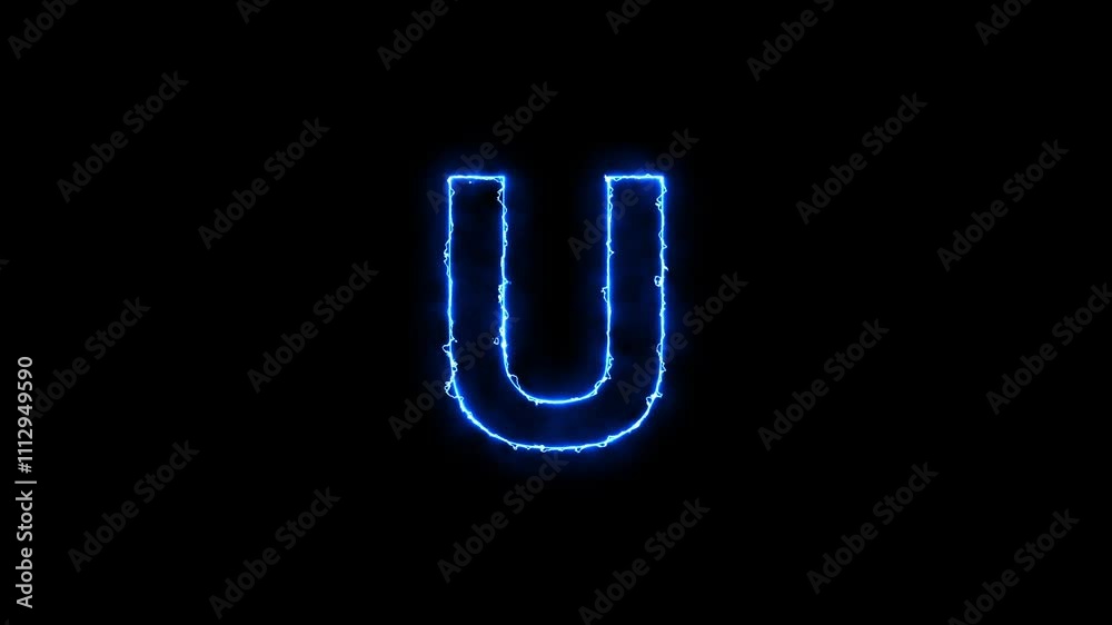 Neon Glowing letter on black background. the letter U with neon effect. Neon Glowing letter on black background. the letter U with neon effect.