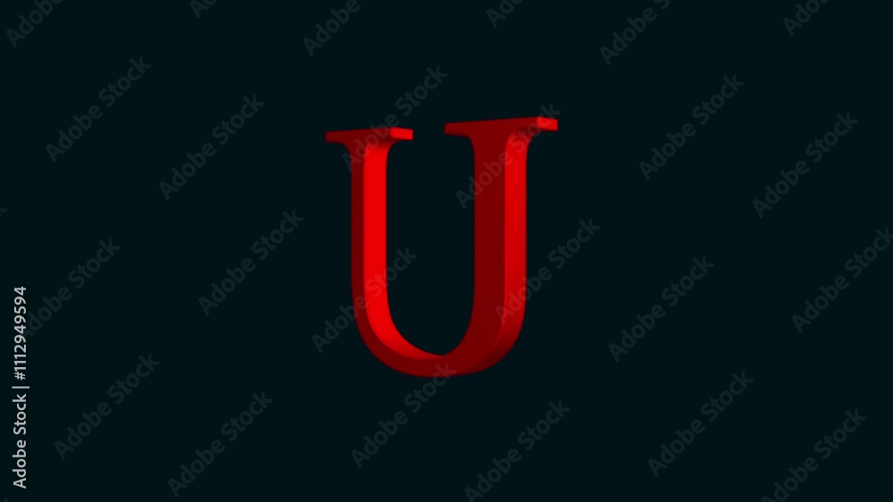 the letter U with 3d on dark cyan background. glowing 3d animation background. the letter U with 3d on dark cyan background. glowing 3d animation background.