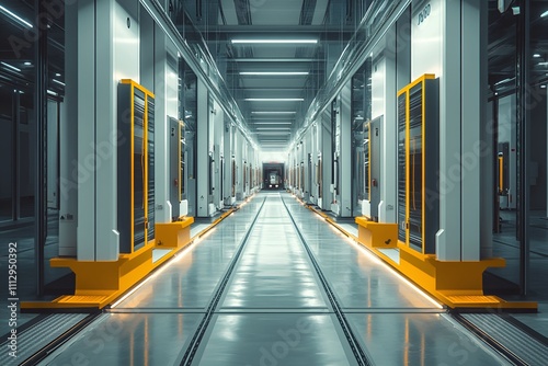 Brightly illuminated storage facility with clean modern lines and advanced machinery photo