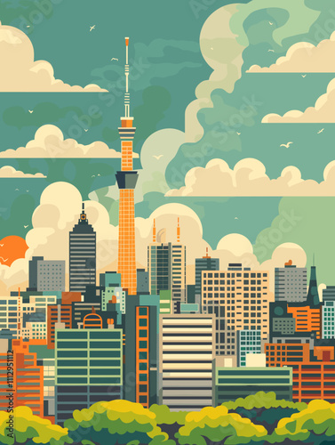 Tokyo City Beautiful Vector Illustration for Postcards, Web Sites and Your Design.