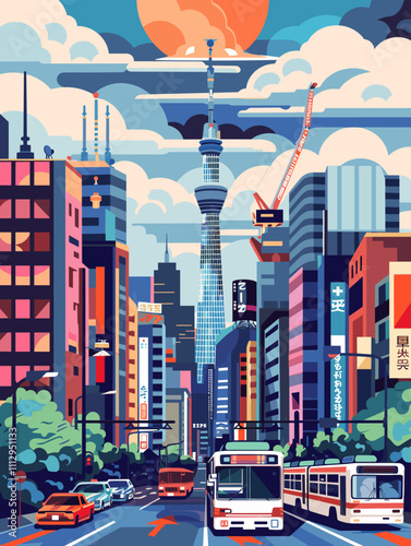 Tokyo City Beautiful Vector Illustration for Postcards, Web Sites and Your Design.