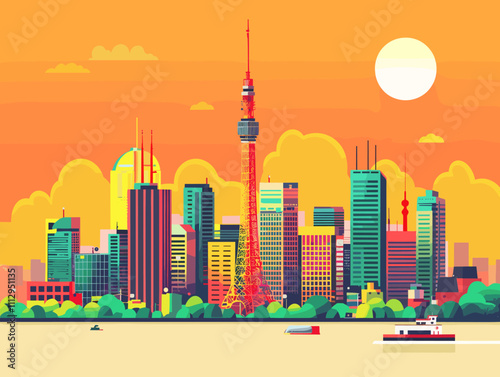 Tokyo City Beautiful Vector Illustration for Postcards, Web Sites and Your Design.