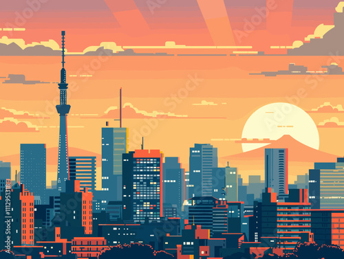 Tokyo City Beautiful Vector Illustration for Postcards, Web Sites and Your Design.