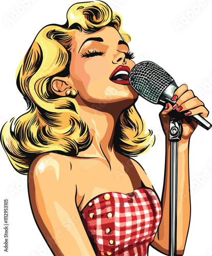 Singing Girl Holding a Microphone Vector Illustration