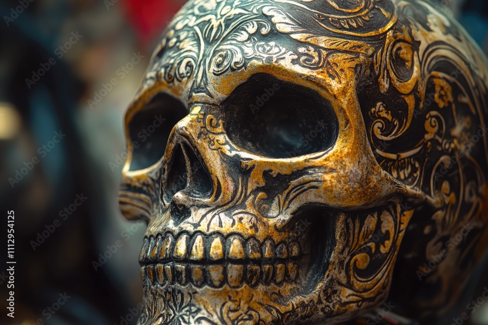 Obraz premium A detailed view of a skull statue sitting on a table