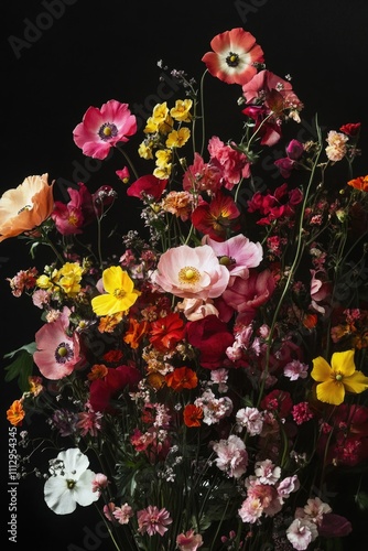 A vase filled with various colorful flowers photo