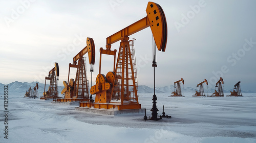 Oil Pump Jacks in Snowy Winter Landscape