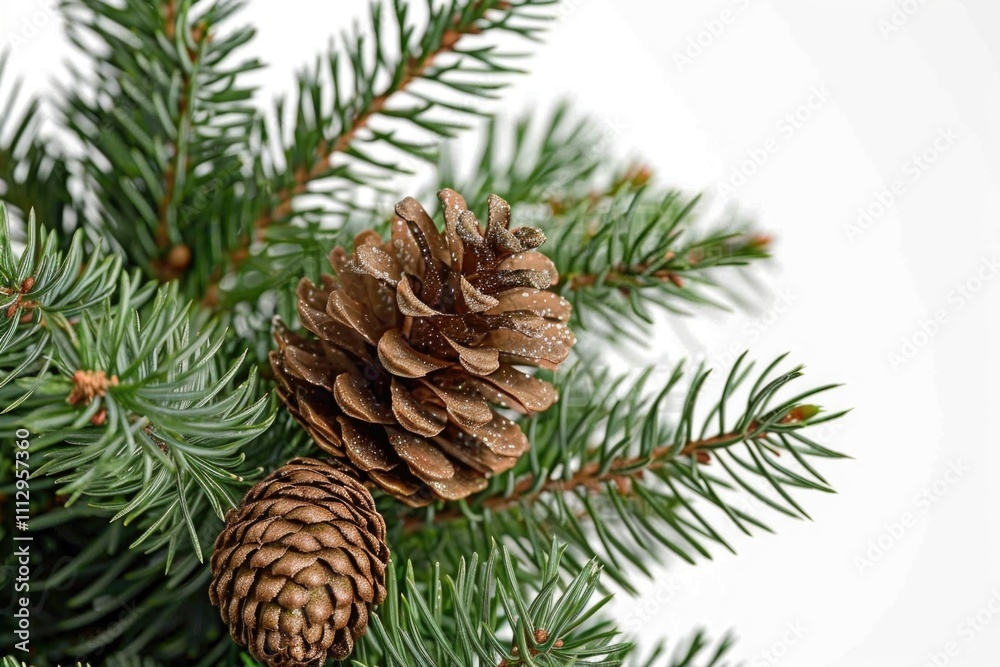 Close-up shot of a pine cone on a tree branch, natural environment Close-up shot of a pine cone on a tree branch, natural environment